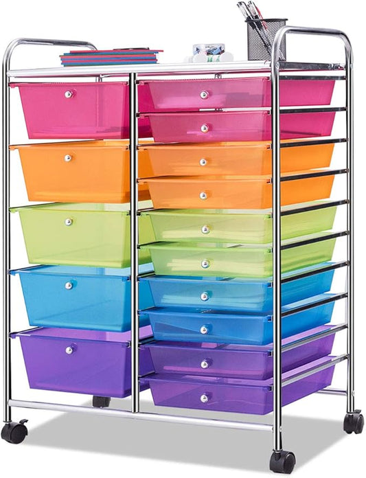 Giantex 15 Drawer Rolling Storage Cart Tools Scrapbook Paper Office School Organizer, Multicolor by Giantex