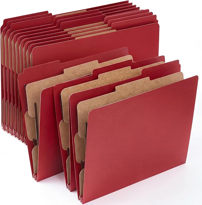 AmazingSpark 12 Pack Red Classification Folders Letter Size, 1 Divider, 1/3-cut Tab, File Folders with Fasteners, Prongs, Expanding File Organizer Bulk for Office Employee, Coworker, Staff by Unknown