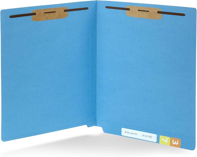 Blue Summit Supplies 50 End Tab Fastener File Folders, Blue | Reinforced end tab, letter size, 11pt, 2 prong bonded fasteners, for medical files, reports, and office records by BlueSummitSupplies