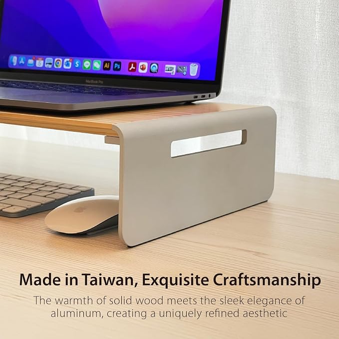 j5create Premium Monitor Stand, Made with Elegant Wood and Sleek Aluminum | Display / TV / Screen / Printer / Laptop Riser, Max Load 88 lbs/ 40 kg (JCT125) - Image 4