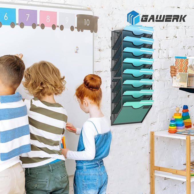 Gawerk 8-Tier Wall File Organizer Hanging Wall File Holder Wall Mount Paper Folder Organize, Mesh Magazine Document Mail Organizer Wall Organizer for Office School Home, Black - Image 7
