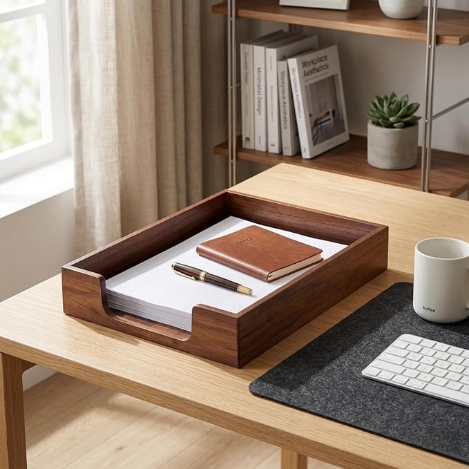 Bamber Wood Letter Tray Wooden Desk Organizer Paper Document File Tray for Office Supplies Collection Folders Notebooks, Black Walnut - Image 8