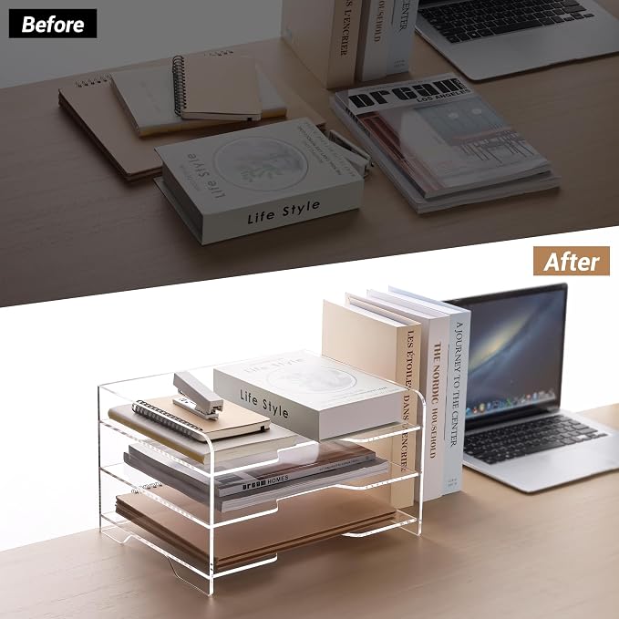 SANRUI Acrylic Paper Organizer Letter Tray, 3 Tier Enlarged File Holder | Clear Desk Organizer for Office Supplies, Versatile Paper Sorter Desk Shelf for Office Classroom Home,13.8 x 9.6 x 7.8 in - Image 8