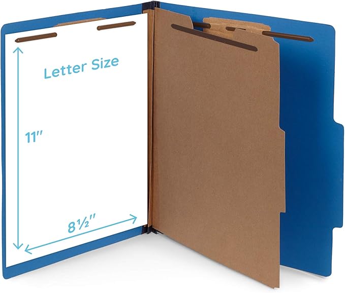 Blue Summit Supplies 30 Dark Blue Classification Folders, 1 Divider, Letter | Heavy duty 25pt dark blue pressboard, 1 divider, 2 in expansion, 2 prong, medical files and office reports - Image 2