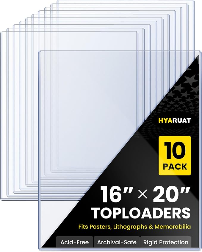 16x20 Toploader Poster Sleeves, 10 Pack Plastic Poster Sleeves 47PT | 15 Mil Rigid PVC Plastic Poster Protectors for Art Prints, Photos, Documents, Display & Storage, Blue Tint & Protective Film by HYARUAT