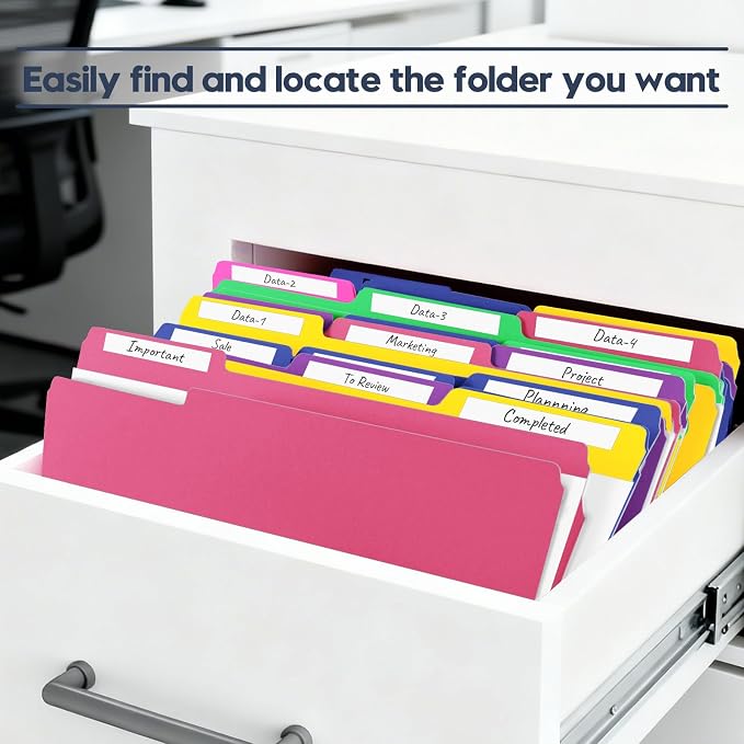 File Folders,150 Pack Colored File Folders Letter Size,8.5" x 11",1/3 Cut Tab Bulk Durable Paper Folders with Blank Labels,Assorted 6 Colors Folders for Office Business School Home Use - Image 6