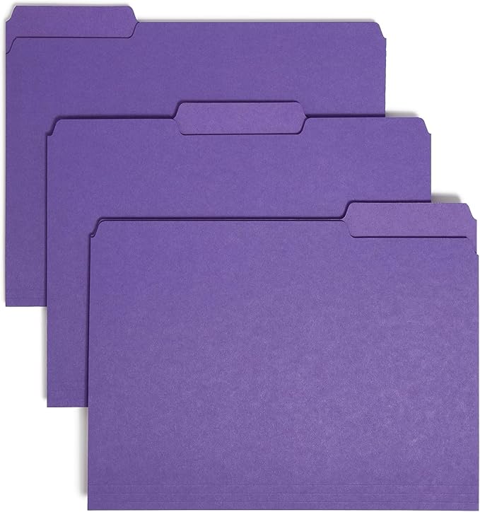 Smead Interior File Folder, 1/3-Cut Tab, Letter Size, Purple, 100 per Box, Expandable File Folders for Filing Cabinet |(Pack of 5) by SMEAD