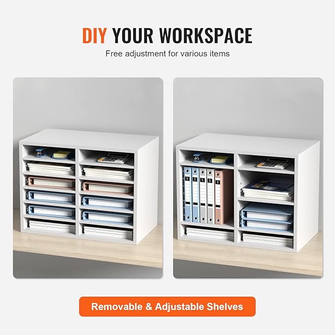 VEVOR Literature Organizers, 12 Compartments Office Mailbox with Adjustable Shelves, Wood Literature Sorter 20.4x12x16.1 inches for Office, Home, Classroom, Mailrooms Organization, EPA Certified White - Image 5