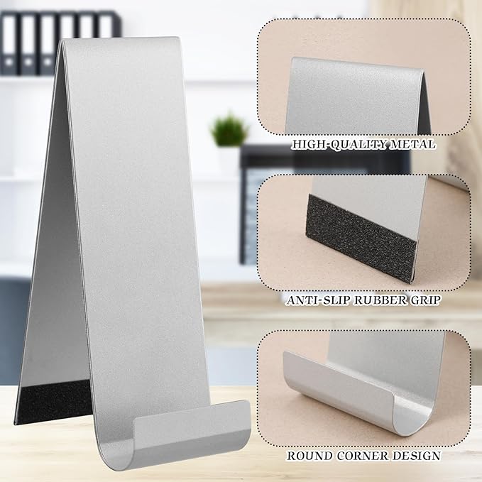 Yaocom 4 Pcs Metal Fancy Brochure Holder Display Flyer Brochure Holder Stand Table Vertical Countertop Literature Organizer for Booklets Pamphlet Magazine Menu Journals(Silver) - Image 3