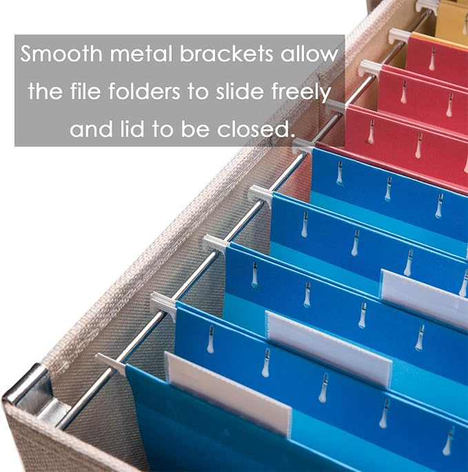 File Organizer Box - Set of 1 Collapsible Decorative Linen Filing Storage Hanging File Folders with Lids Office Cabinet Letter/Legal Size Light Grey (17x14x11.2 inch) - Image 4