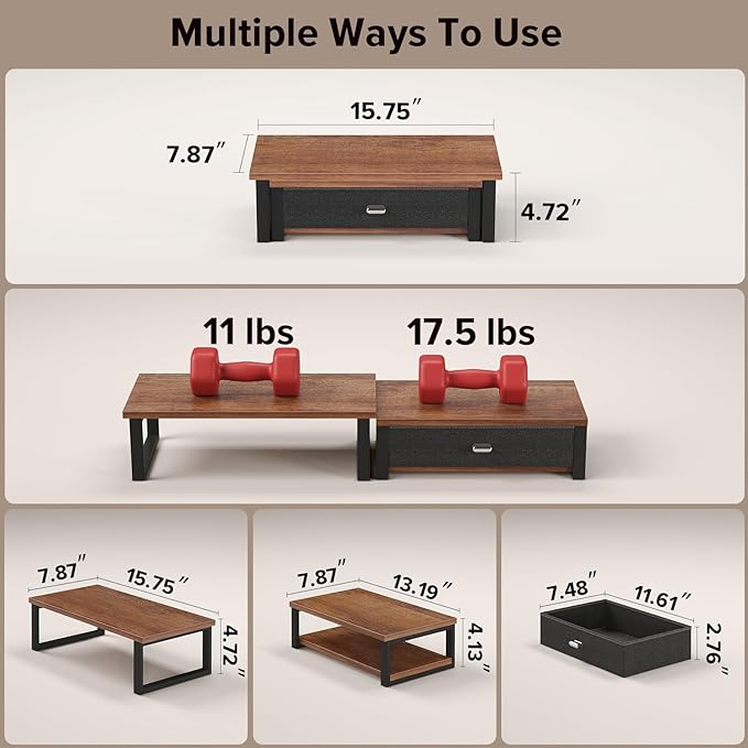 WOHOMO Dual Monitor Stand Riser with Drawers, Desk Organizers for 2 Monitors, Desktop Storage Stand for Computer,Laptop,Walnut - Image 2