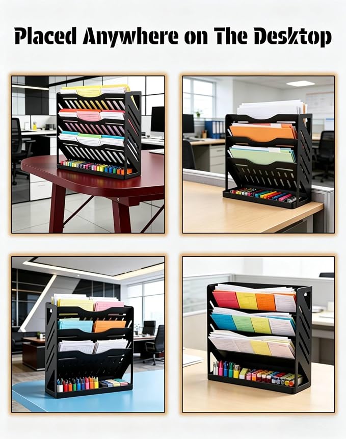 Yuxh 13 Inch 4 Tier Clamp on Desk Shelf Metal File Mail Bill Organizer | Drill-free mounting holder for workspace storage, heavy-duty metal rack for office paperwork sorting - Image 6