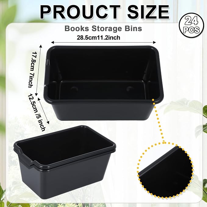 gisgfim 24 Pack Plastic Cubby Bins Classroom Book Bins Scoop Front Stackable Easy-to-Grip Toy Storage Tubs Containers for School Library Office Home Nursery Playroom Organization (Black) - Image 2