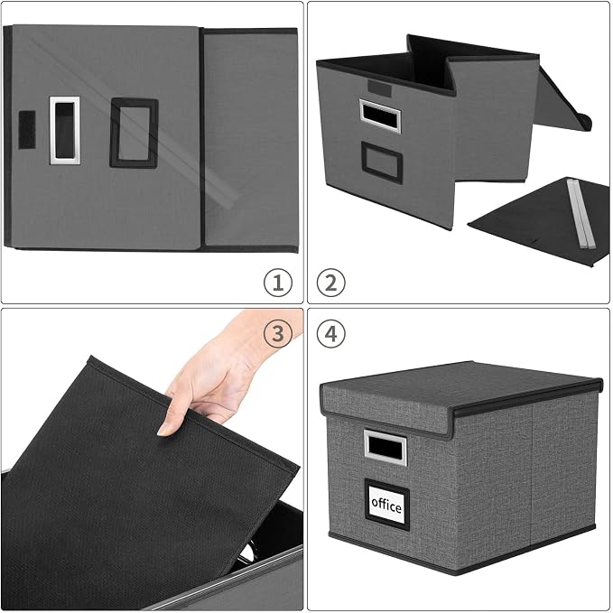 File Organizer Box with Lids, Collapsible File Folder Organizer | File Box with Plastic Slides for Document, Filing Bin for Letter Size Hanging File Folders (1 Pack, Smoky Gray) - Image 6