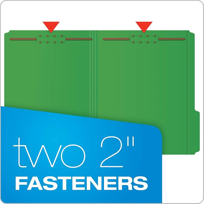 Pendaflex Fastener Folders Letter Size Bundle - Yellow 50pk 1/3 Cut 2 Fasteners (22940) and Green 50pk 2 Fasteners 1/3 Cut Assorted Tab Positions (22140GW) - Image 4