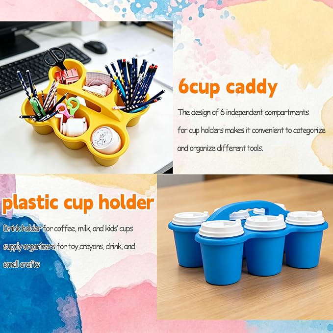 6 Pack Classroom Caddy Organizer with Handle Multicolor Plastic Table Caddy 6 Compartments Storage Cup Holder for School Supplies Art Crafts Crayons Pencils Stackable Desk Caddy for Office - Image 4