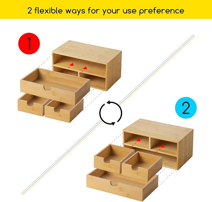MEEDEN Bamboo Desk Organizer with Drawers: Desktop Storage Drawer Container - Tabletop Storage Organization Box for Office Home Toiletries Supplies - Image 6