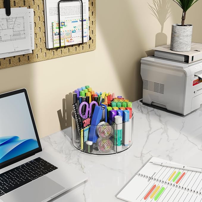 Mefirt Acrylic Pen Holder, 2 Pack 360 Rotating Organizer With 6 Compartments, Desk Office Storage for 800 Pens, Markers, Crayons and Art Supplies - Image 5