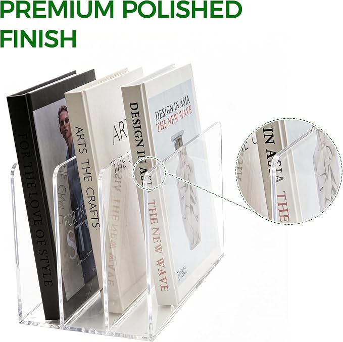 Acrylic Magazine File Holder, 3-Section A4 Desk Organizer | Fits A4 documents, 11.22"W x 7.68"H x 6.69"D, ideal for letters, folders & notebooks, 5mm thick premium clear acrylic - Image 3