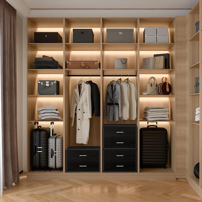 BOLUO Stackable Storage Drawers Closet Organizers and Storage Fabric 2 Drawer Dresser for Bedroom Set of 2 Black Modern - Image 2