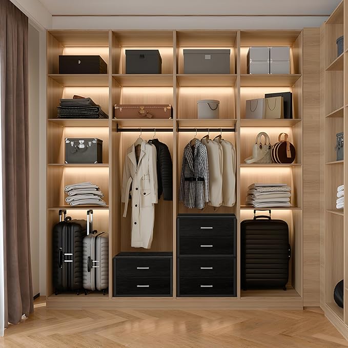 BOLUO Stackable Storage Drawers Closet Organizers and Storage Fabric 2 Drawer Dresser for Bedroom Office Black Modern - Image 4