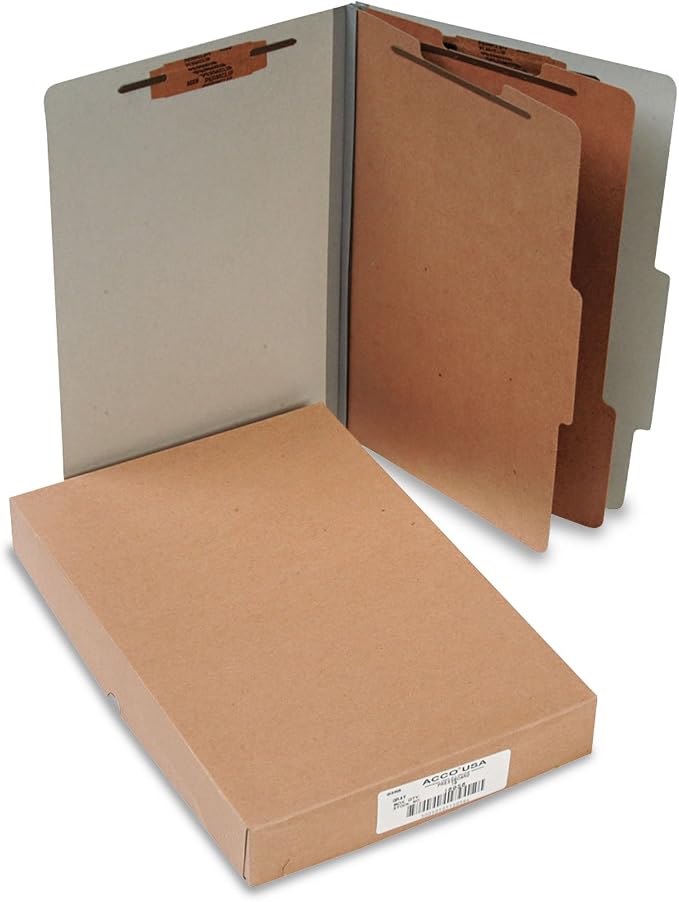 ACCO 16056 ACCO Pressboard 25-Point Classification Folders, Lgl, 6-Section, Mist GY, 10/Box by ACCO+Brands