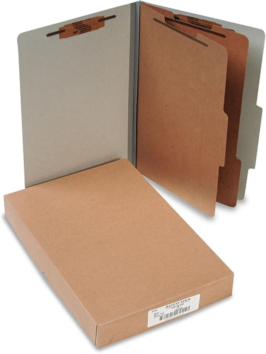 ACCO 16056 ACCO Pressboard 25-Point Classification Folders, Lgl, 6-Section, Mist GY, 10/Box by ACCO+Brands