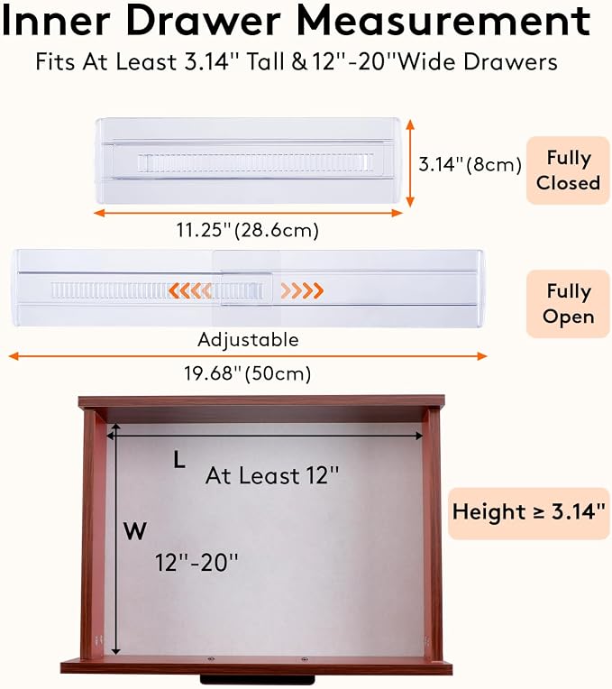 6 Pack Drawer Dividers, Adjustable Drawer Organiser Divider(11.3-20"), 3.2" High Extendable Plastic Drawer Dividers for Kitchen Bedroom Office Desk Cosmetic Cutlery Organisers - Image 2