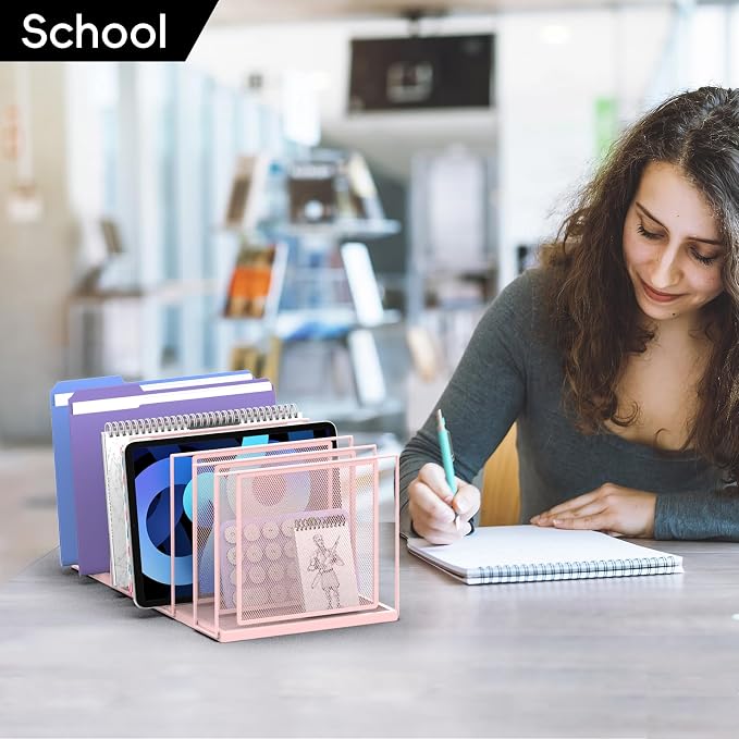 File Organizer for Desk, 7-Section Vertical File Sorter, Paper Holder Organizer Standing Metal File Folder for Office Home Classroom, Pink - Image 9