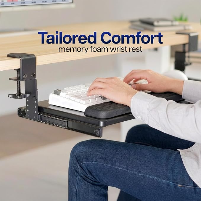 VIVO Large Height and Width Adjustable Under Desk Keyboard Tray, C-clamp Mount System, 22.5” to 30” (28.5” to 36” Including Clamps) x 11 inch Slide-Out Platform for Typing, Black, Mount-KBST1 - Image 4