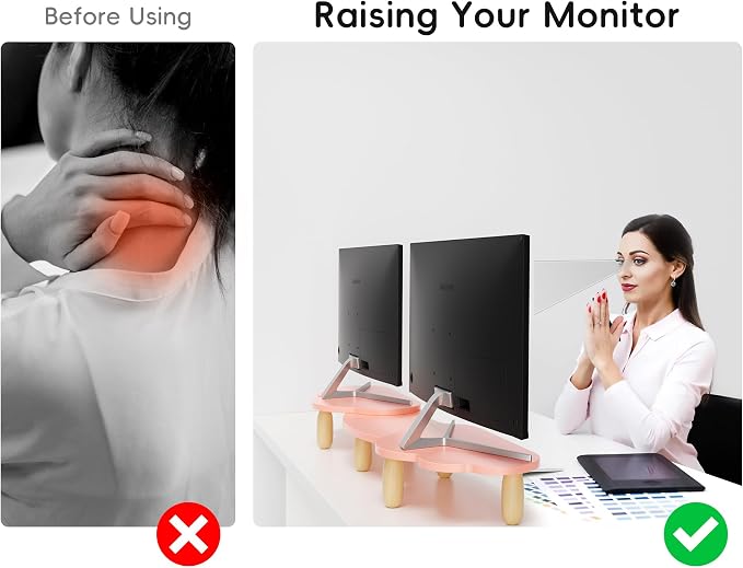 AFOOYO Dual Monitor Stand Riser, Adjustable Rainbow Cloud Desktop Organizer for 2 Monitors, Flexible Length & Angle Computer Stand for Laptop, PC, Printer, Home Office Use - Pink - Image 4