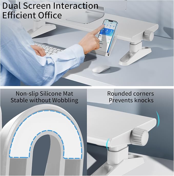 Computer Monitor Stand Riser for Desk,4.4-5.7 Inches Freely Height Adjustable with Cellphone Holder,Multi-Purpose Desktop Organizer Monitor Stands Riser for Computer,Laptop,Printer,TV (White) - Image 4