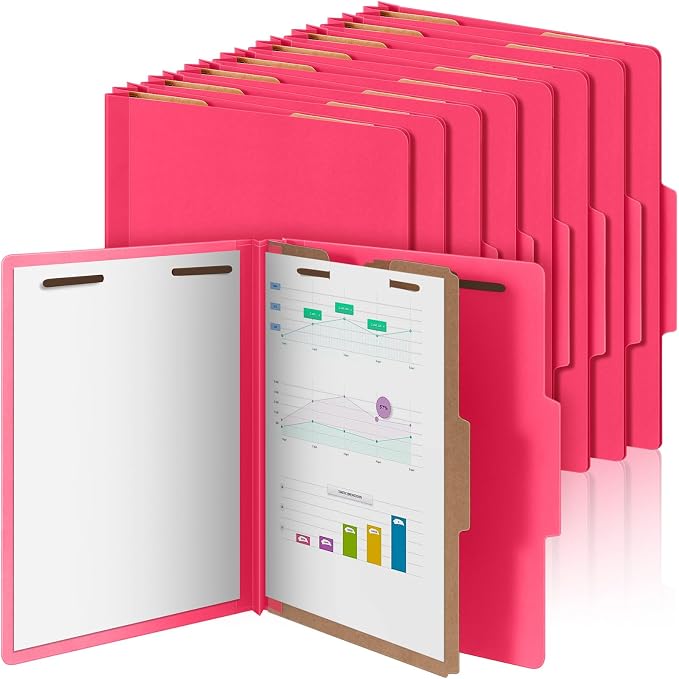 AmazingSpark 24 Pcs Classification Folders Letter Size Bulk 1 Divider Pressboard File Folder with Expansion 2 Prongs Fastener Heavy Duty Office File Organizer for School Project Document(Hot Pink) by Unknown