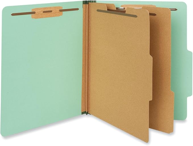 Six-Section Classification Folders, Heavy-Duty Pressboard Cover, 2 Dividers, 6 Fasteners, Letter Size, Light Green, 20/Box by Universal