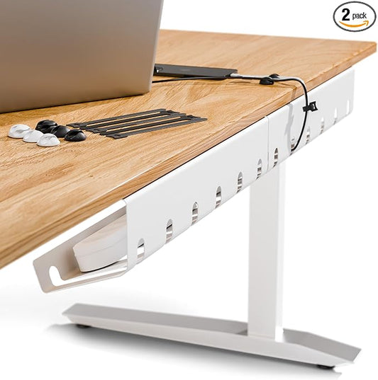 PAMO Cable Management Under Desk, Set of 2 - White | Includes 10 x cable holders, cable clips & screws, easy installation - made of high quality powder coated steel. by pamo