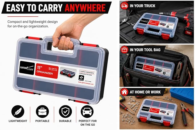Compact Parts Organizer Box – Small Hardware Storage Case with 9 Compartments & 5 Dividers – Durable Nylon Screw, Bolt, Craft Organizer for Toolbox, Drawer, or Garage Use - Image 7
