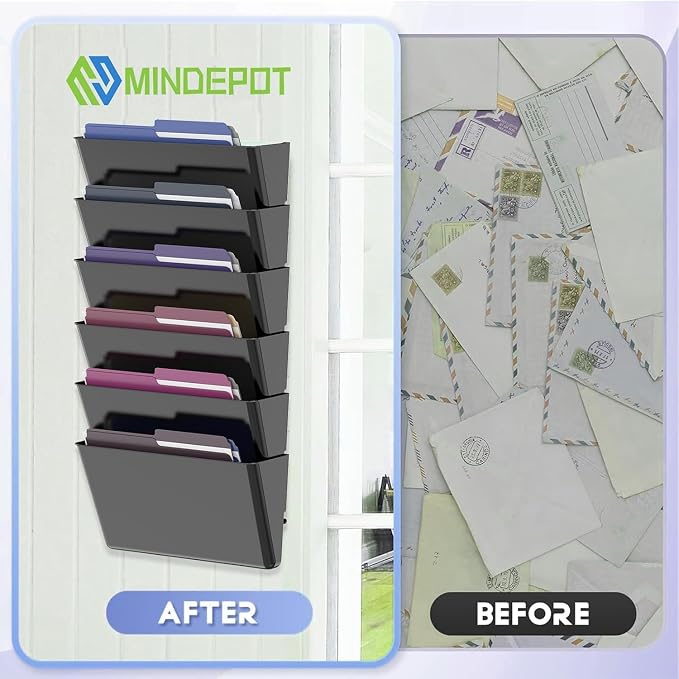MINDEPOT 5 Pockets Acrylic Wall File Organizer, Wall File Holder Black | Single Wall File Organizer Save Space Sturdy Acrylic Material - Image 4