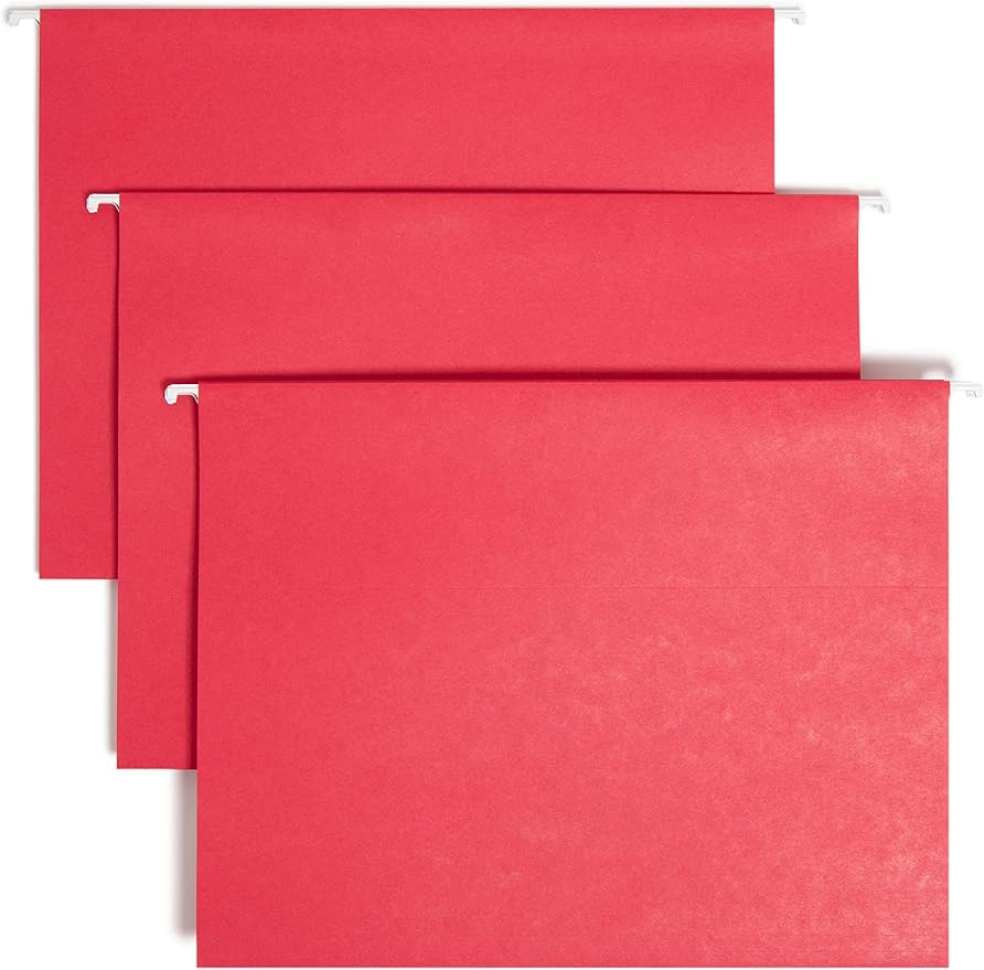 Smead TUFF Hanging File Folder with Easy Slide Tab, 1/3-Cut Sliding Tab, Letter Size, Red, 18 per Box (64043, Rod Color May Vary) by SMEAD