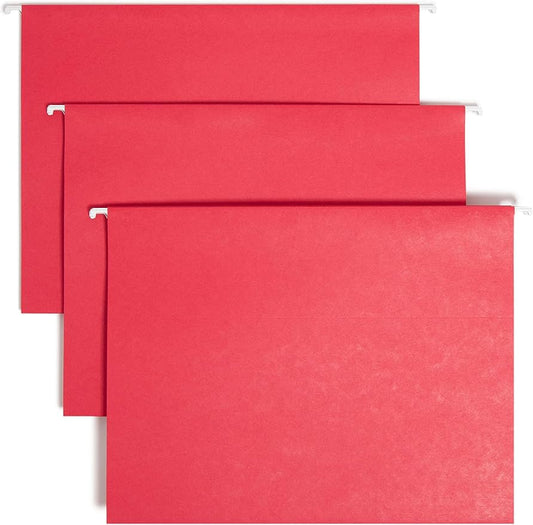 Smead TUFF Hanging File Folder with Easy Slide Tab, 1/3-Cut Sliding Tab, Letter Size, Red, 18 per Box (64043, Rod Color May Vary) by SMEAD