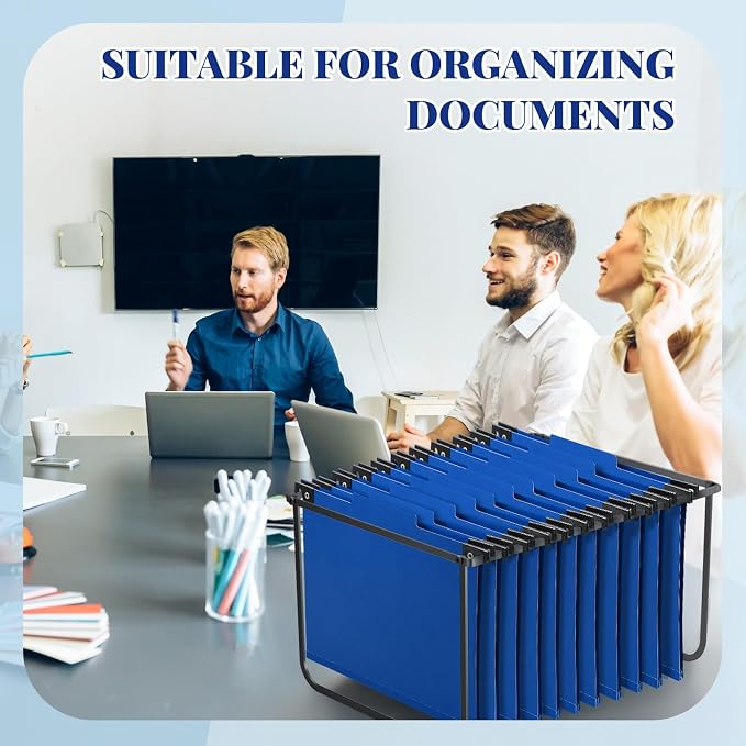 Henoyso 10 Pcs Hanging Classification Folders with Prongs, 3 Divider/ 8 Section, Letter Size, 8 Fasteners, 4 Inch Expansions, 1/3-cut Tab Pressboard File Folder for Office School Medical(Dark Blue) - Image 4