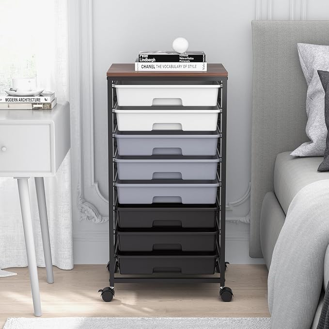 SYKIARIOL Rolling Cart with Drawers,8 Drawers Utility Cart,Grey Gradient | Craft Organizers and Storage with Wooden Tabletop for Living Room,Classroom,Bedroom,Bathroom,Dorm,Office - Image 9