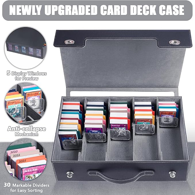5-Row 3900+ Trading Card Storage Box for MTG, Card Deck Box with Snap-fit Design, 5 Card Sleeves, 10 Stoppers, 80 Dividers and 1 Dice Tray (Black-Grey) - Image 4