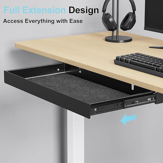 Under Desk Drawer,20.1 inch Carbon Steel Slide-Out Under Table Storage Organizer With Full Extension Ball-Bearing Slides,Undermount Drawer For Standing Desk & Home Office,Black - Image 4