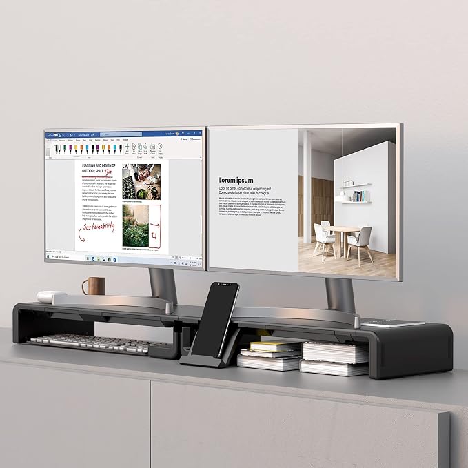 Klearlook Computer Monitor Stand for Desk, Adjustable Foldable Monitor Riser with Storage Drawer & Tablet Phone Holder for Office, Home, Laptop, Desktop (Black 2 Pack) - Image 3