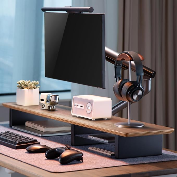 Walnut Monitor Stand for Desk (44 Inch) Large Monitor Stands for 2 Monitors, Desk Shelf for Top of Desk Walnut Monitor Shelf by IVEDesign