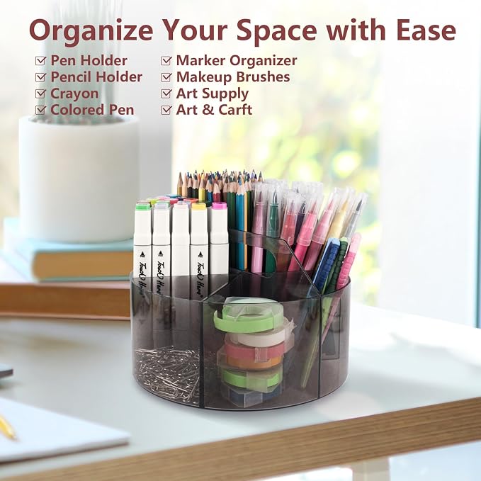 250pcs Acrylic Pencil Holder Marker Organizer, 360-Degree Rotating Pen Holder, Crayon Organizers for Kids Pencil Organizer Caddy Art Supply Kids Desk Organizers for Office Home School, Black - Image 8