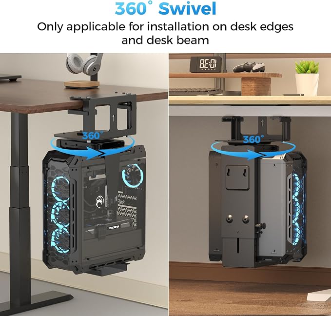 Suptek Clamp-on Desk or Desk Leg PC Mount,Adjustable Height and Width,CPU Under Desk Table Beam PC Mount Bracket Computer Tower Wall and Under Counter Holder - Image 7