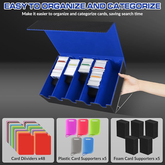 AOBOPLE 3500+ Trading Card Storage Box,Vertical 5-Row and Magnetic Card Box | PU leather Card Storage,48 Dividers + 10 Card Supports, Card Organizer For MTG TCG Commander,Gift For Collectors - Image 6