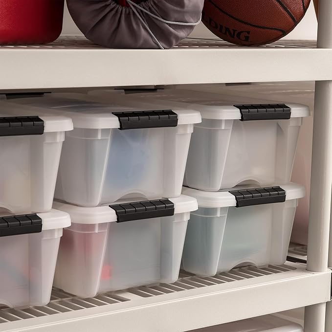 IRIS USA 6-Pack 13 Quart Storage Bins with Lids, Pearl | Conceals contents for a clean look. Ideal for shoes, photos, documents, and small essentials. Nestable design saves space - Image 7
