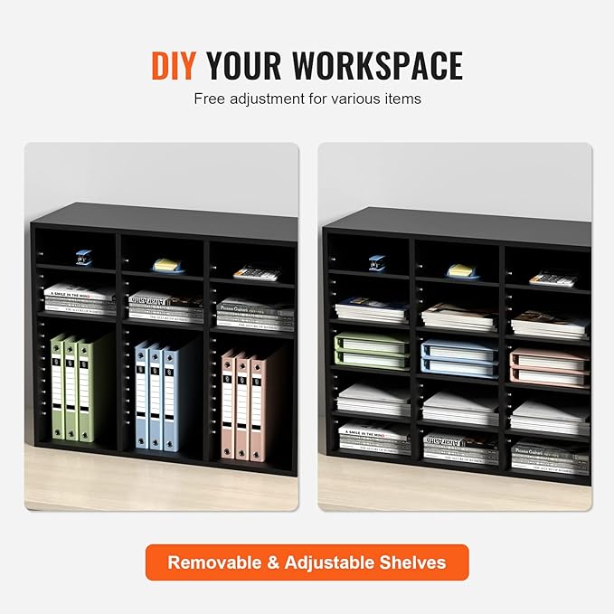 VEVOR Literature Organizers, 24 Compartments Office Mailbox with Adjustable Shelves, Wood Literature Sorter 29x12x24.4 inches for Office, Home, Classroom, Mailrooms Organization, EPA Certified Black - Image 5